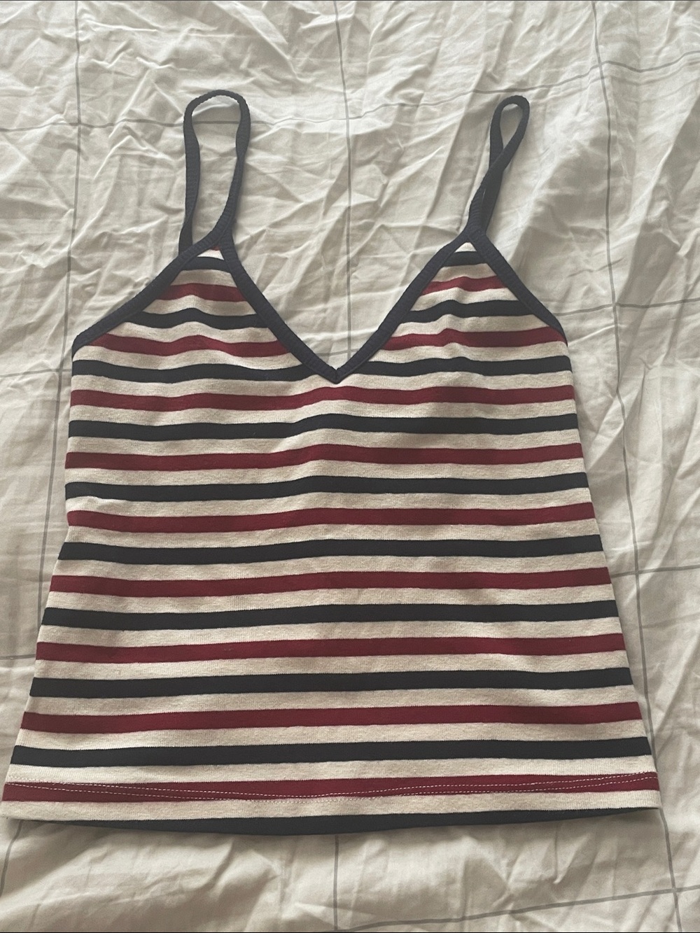Brandy Melville Red, Black & Cream Striped V-Neck Camisole